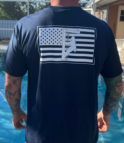 American Flag Performance Navy Blue Lineman T-Shirt