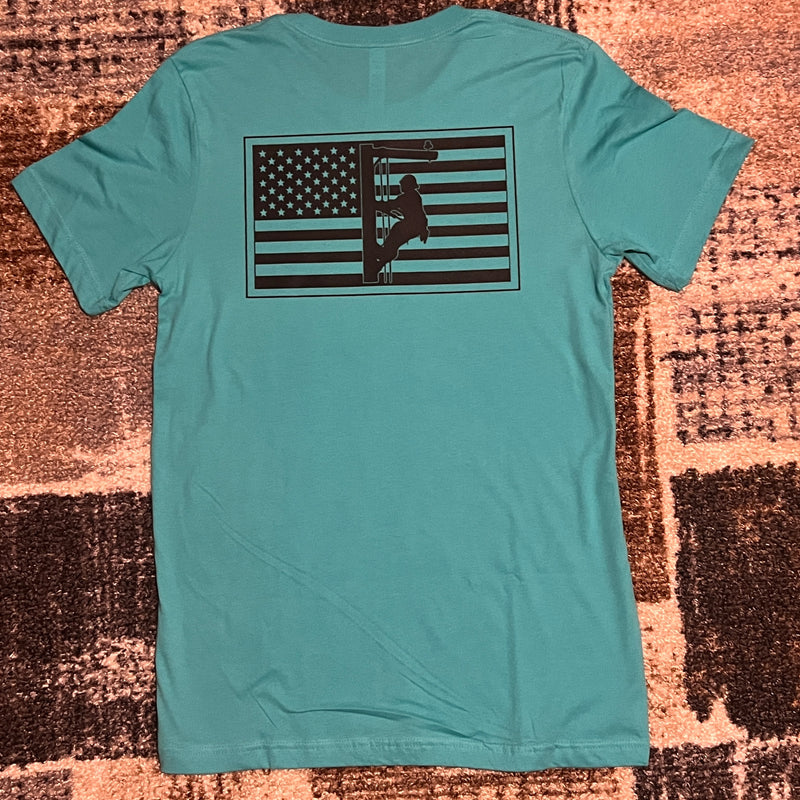 American Flag Aqua/Black Cotton Shirt