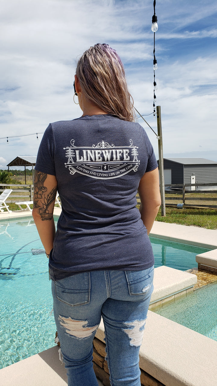 Linewife Blue V-Neck Shirt Transmission Tower