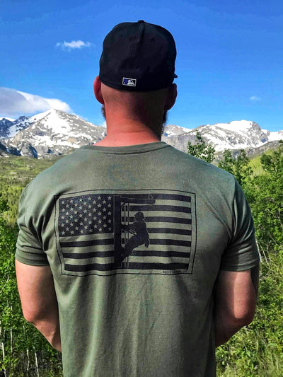 American Flag Performance Army Green Lineman T-Shirt - Linewife